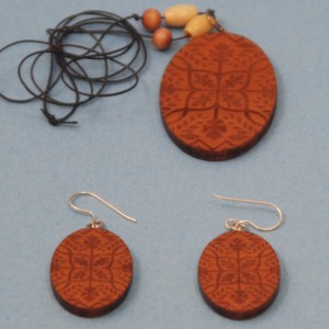 Antique geometric Wood Beaded Necklace & Earrings