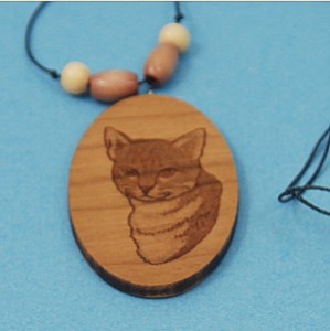 Engraved clip art Wood Beaded Necklace
