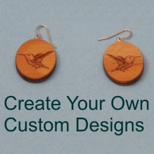 Laser Engraved Humming Bird Clip Art Wood Earrings with SS Findings