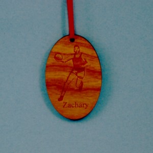 Oval Laser Engraved and Cut Basketball Cherry-Wood Ornament