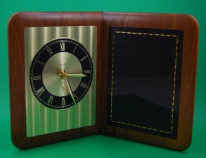 Airflyte Edge Clock with a Diamond cut face. 3 hand Movement. Black Brass Plate 2 lies of engraved text included