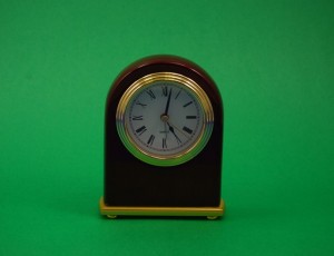 Rosewood Piano Finish Clock with Brass Base and 3 Hand Movement 2 line of text on included Black Brass Plate