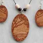 Tree and Landscape Wood Beaded Necklace & Earrings