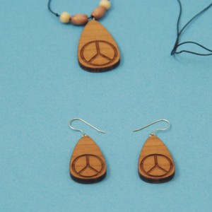 Engraved Peace Symbol Necklace and Earrings