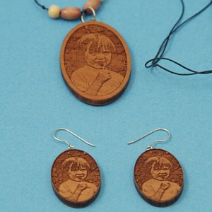 Engraved Photo Necklace / Earrings Set