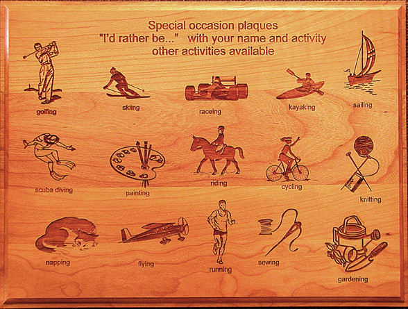 Custom Engraved Special Activity Cherry-wood Plaque Examples of artwork