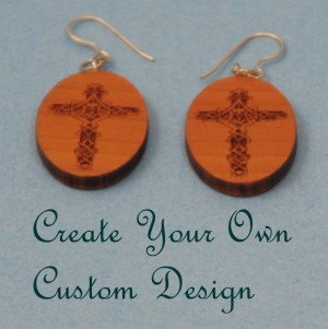 Laser Engraved and Cut Cross Earrings in Cherry-wood