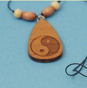 Laser Engraved and cut Yin-Yang Beaded Necklace in Cherry-Wood, S.S. findings